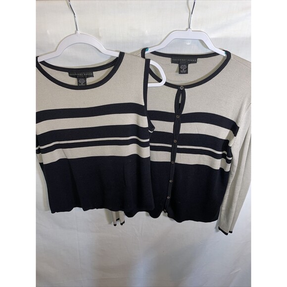 Geoffrey Beene Light Cardigan With Camisole Women’s Size Medium Black Beige - Picture 1 of 12
